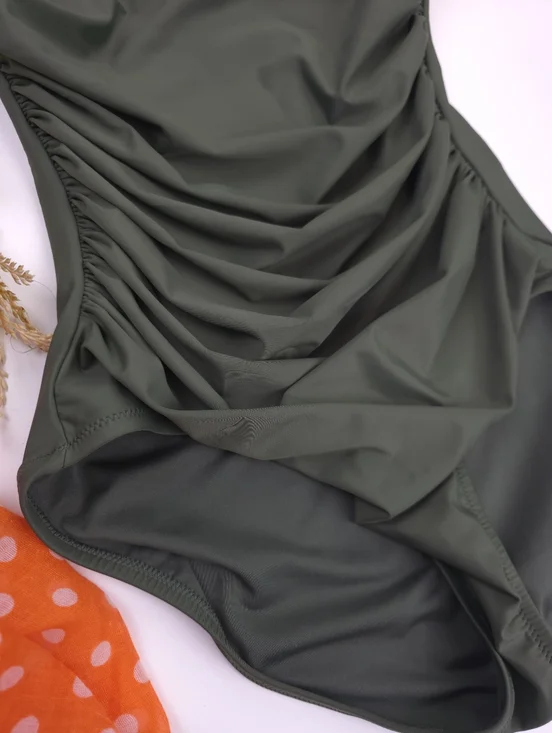 J.Crew Women’s Olive Green Ruched One-Piece Swimsuit 8 - Picture 9 of 11